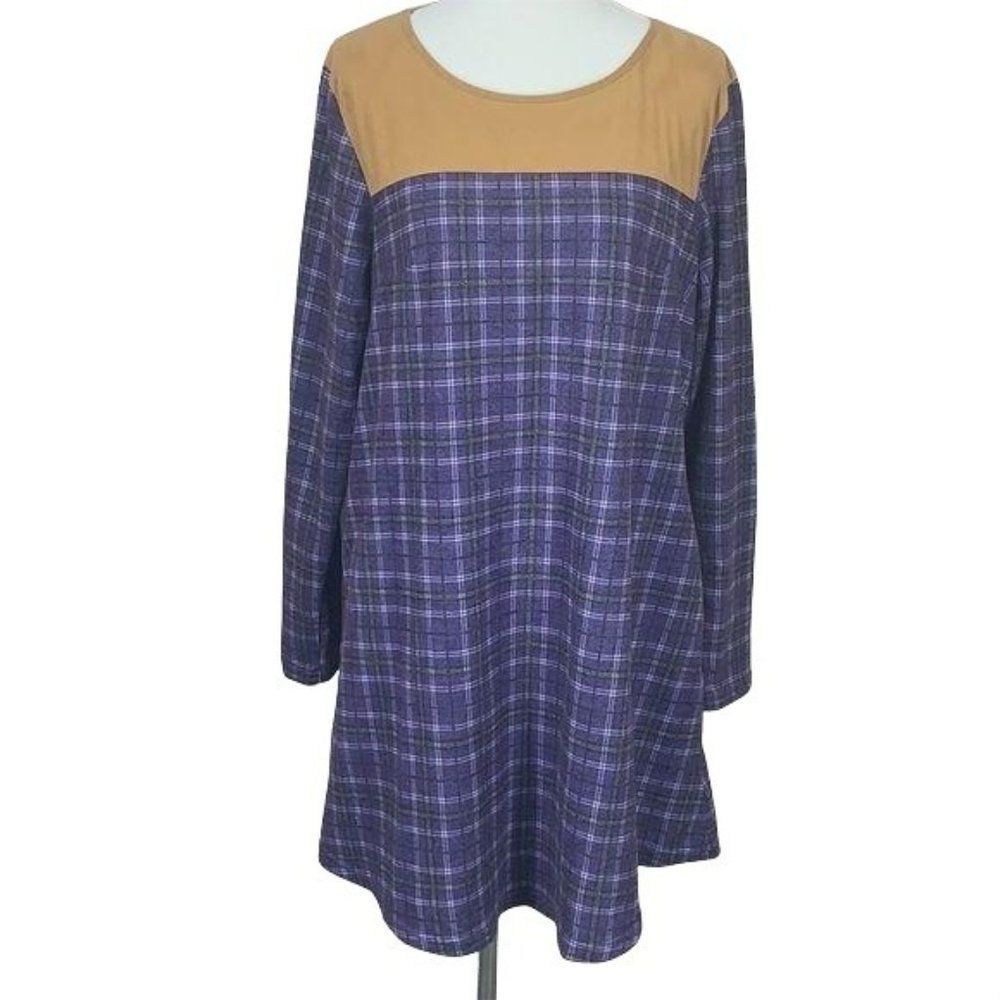Simply Southern Purple Brown Plaid Suede Trim Montana Midnight Dress XXL